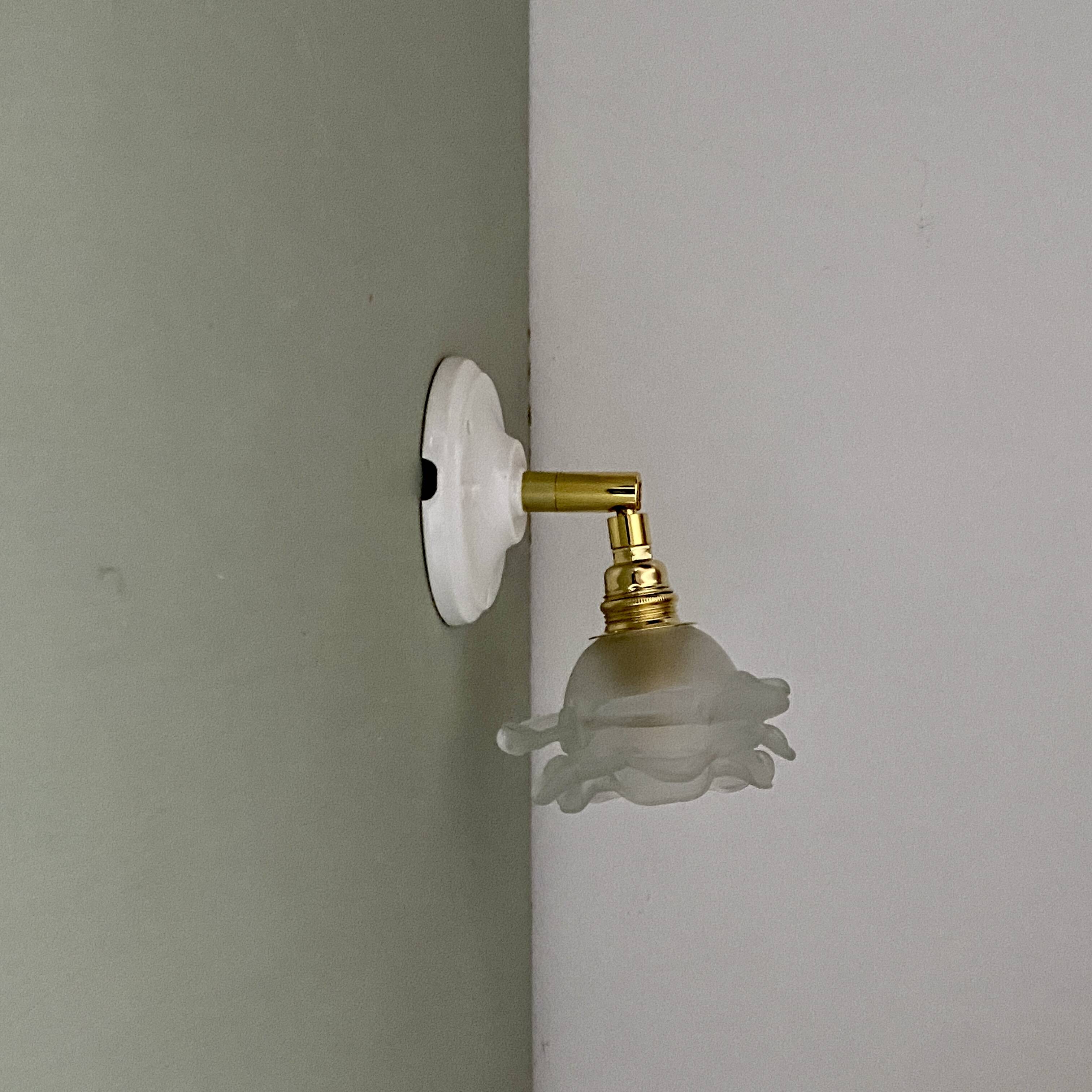 Vintage tulip wall lamp in frosted glass in the shape of a flower