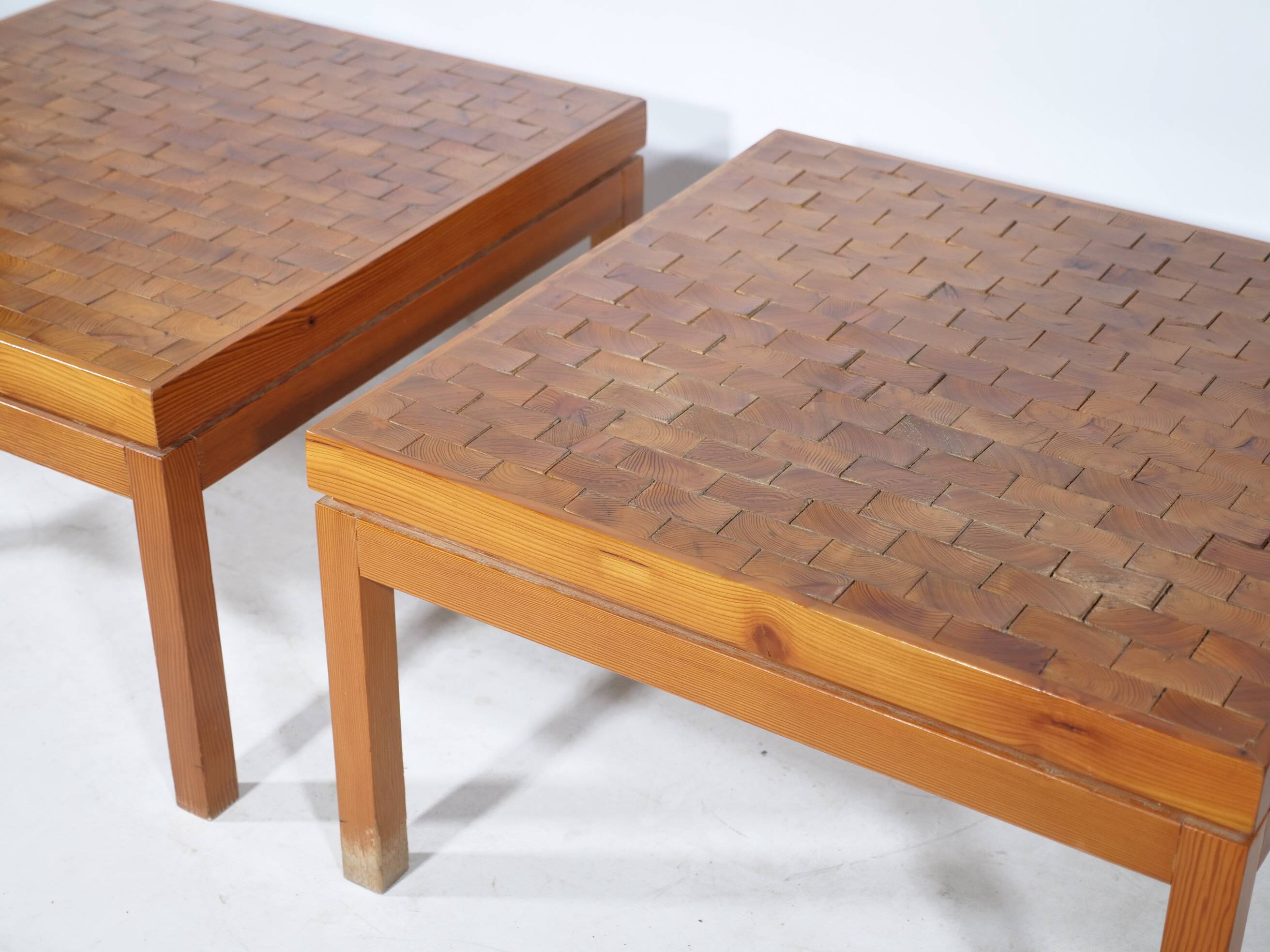 Vintage End Grain Wood Mosaic Tables  1960s