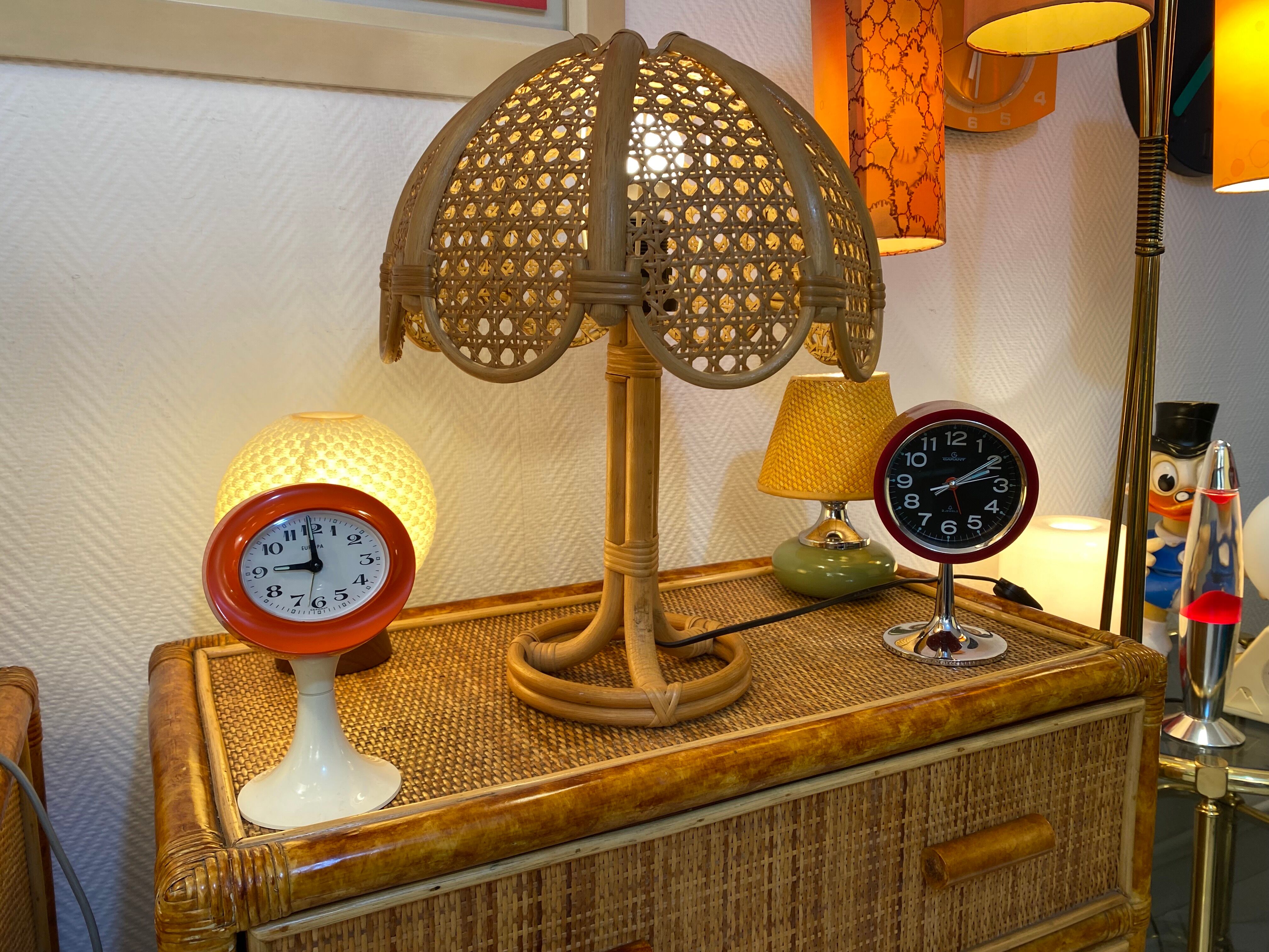 Vintage table lamp rattan and wicker 1970