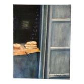 Oil on canvas still life vintage bread