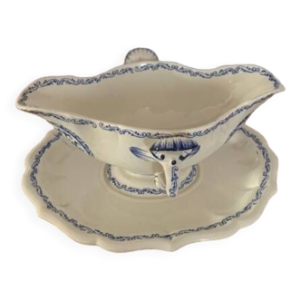 Gien earthenware gravy boat, Rouen decor