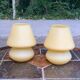 Pair of vintage yellow glass mushroom lamps SCE France