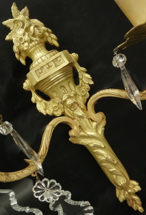 Pair of Louis XVI style tassel sconces, early 1900s - bronze & glass