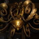 Gold patinated iron chandelier