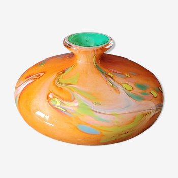 Vase en verre soufflé signé J.M operto silice creation biot