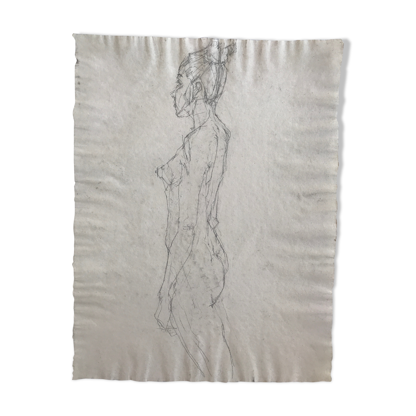 Pencil sketch on paper by robert haisley, standing contemporary figure (profile study)