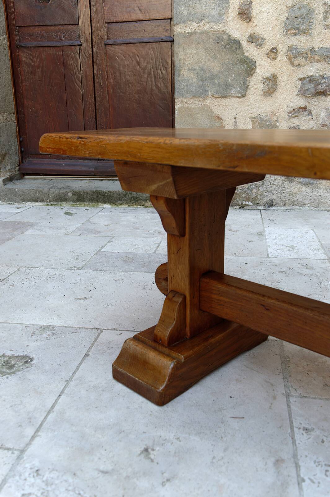 Pair of oak monastic community benches, France, early 20th century