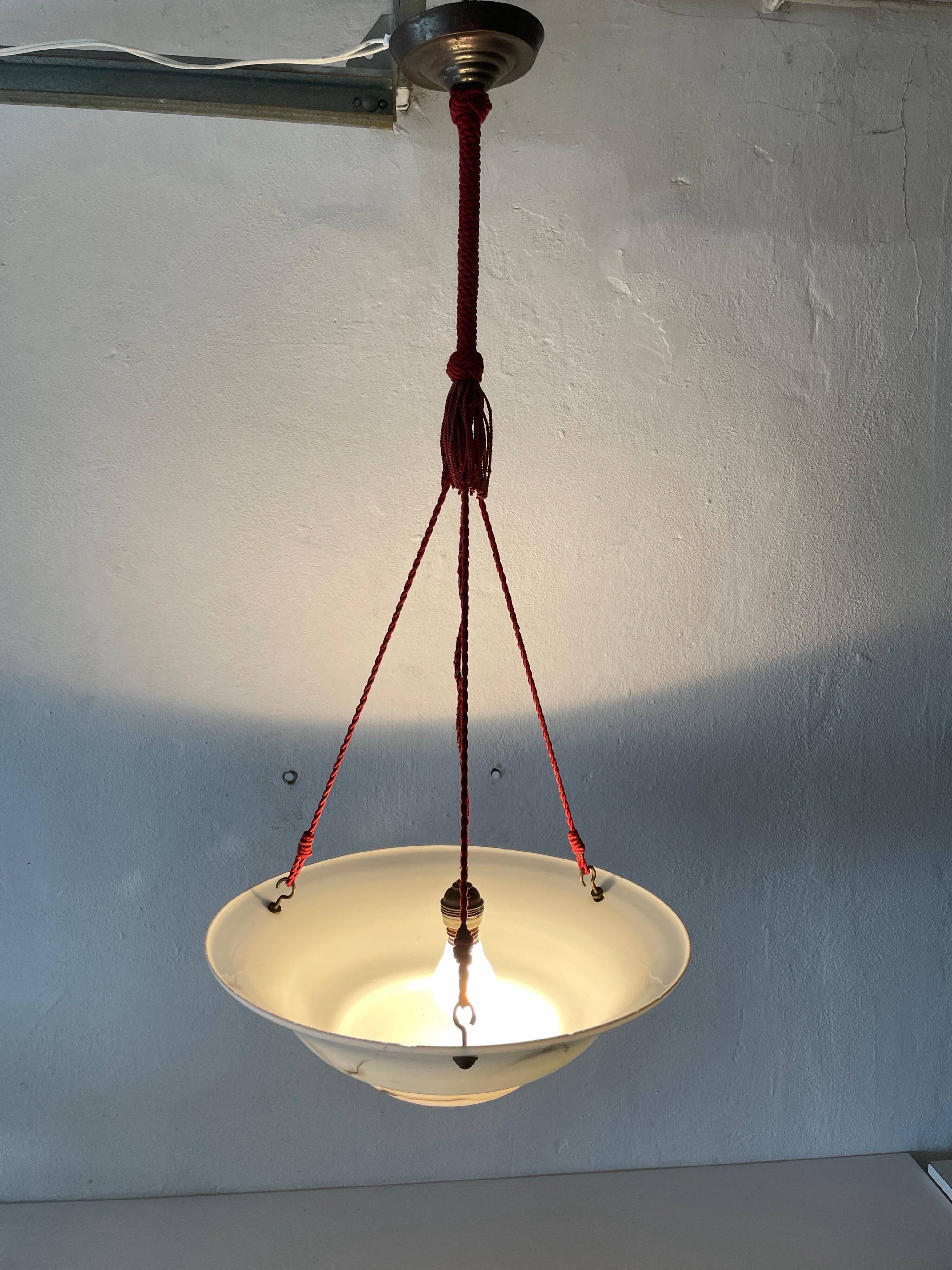 Art Deco suspended lamp in white marble-effect glass, 1940s, Germany.