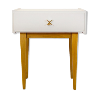 Vintage beech wood night stand, France 1960s