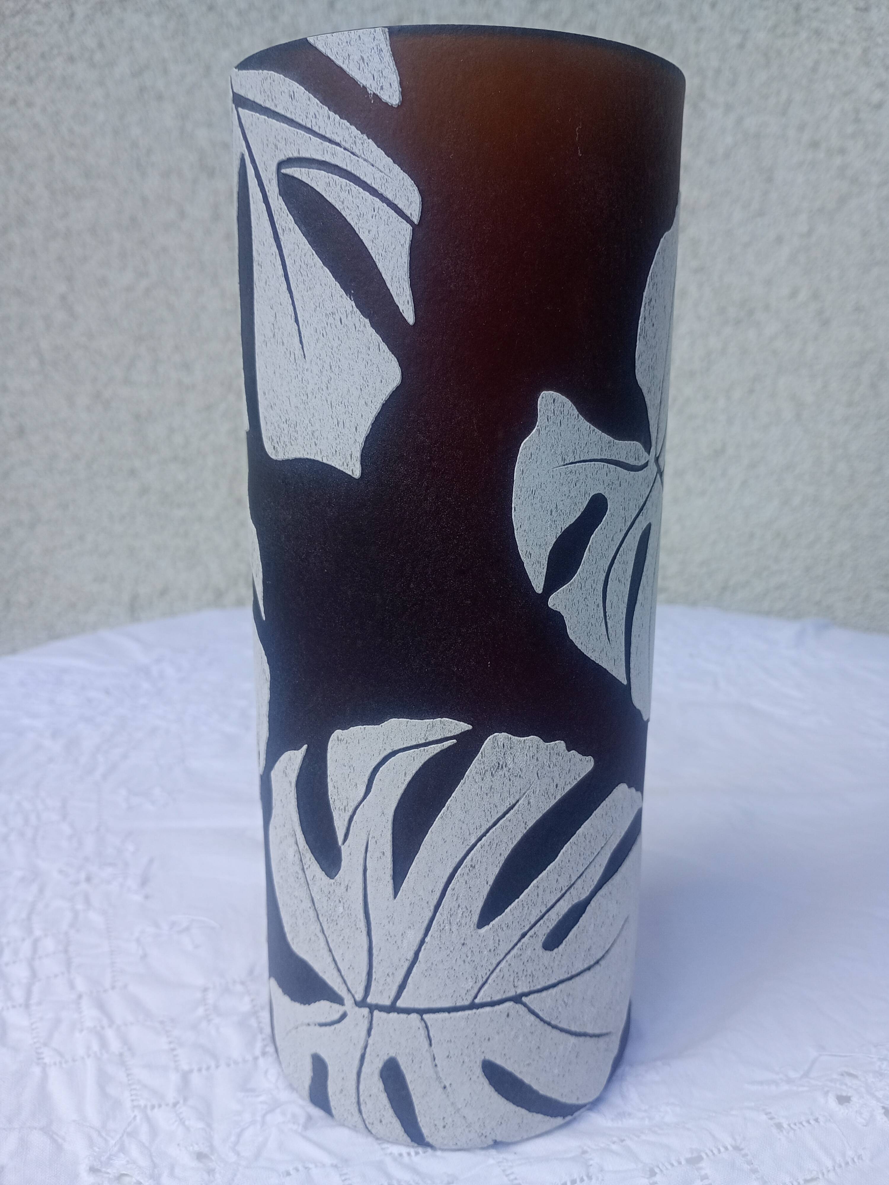 Passavant La Rochère LR - Vase cylindre en Pâte de verre aux Philodendrons