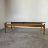 Scandinavian table blond teak and glass 60