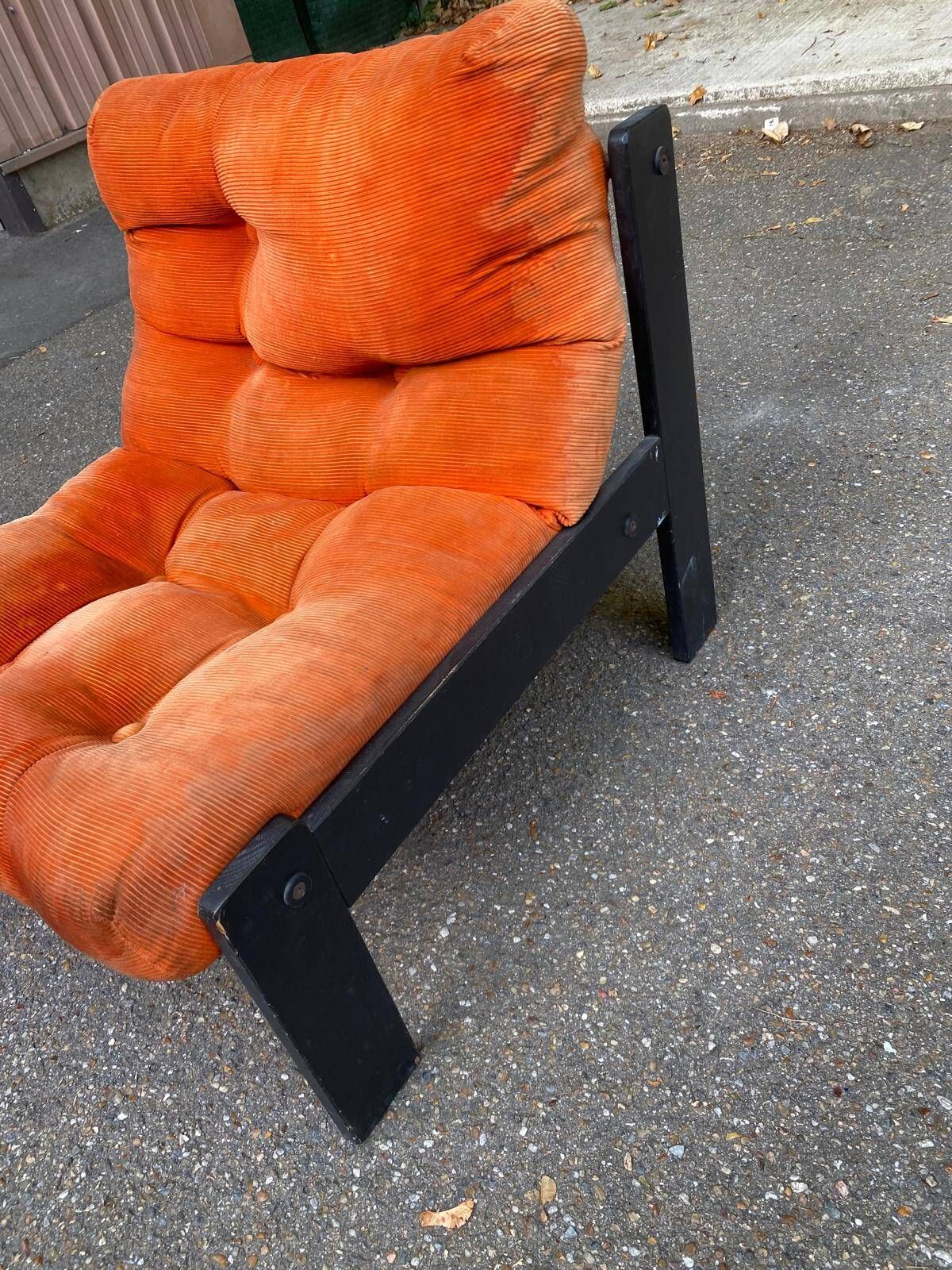 Vintage orange Scandinavian armchair from the 70s, velvet armchair