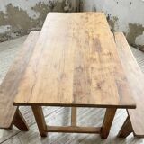 Oak farmhouse table and its two benches