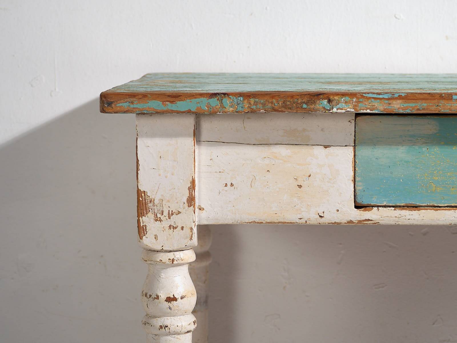 Antique side table with turquoise green patina (c.1920) #7
