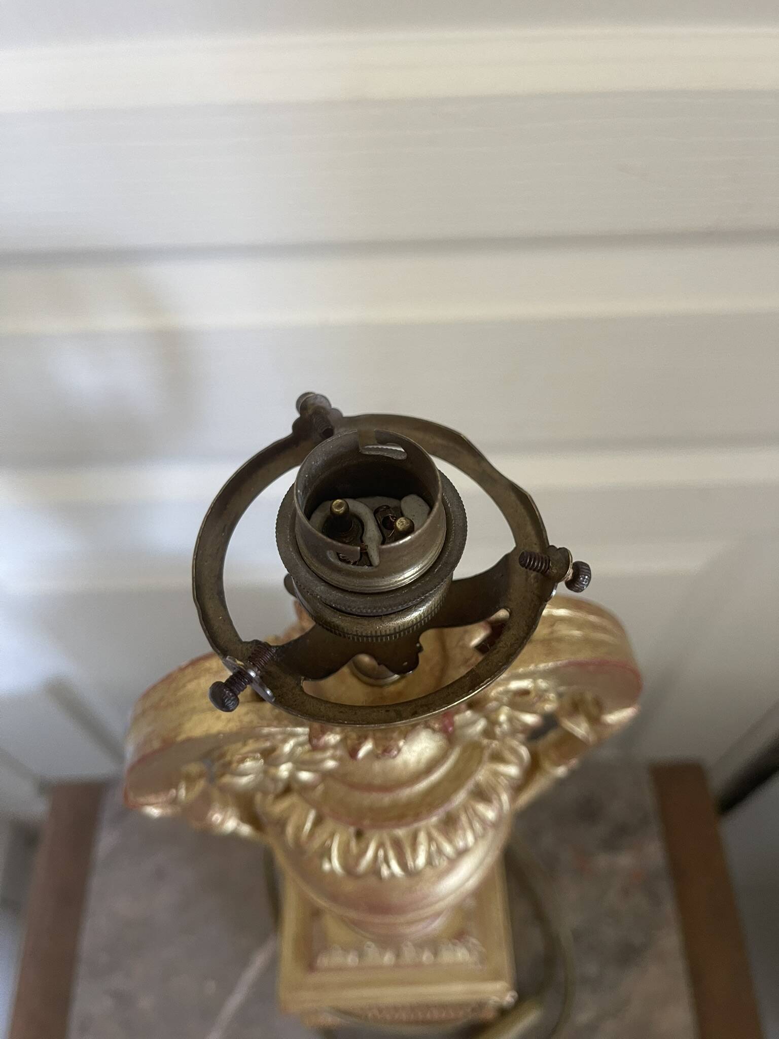 Antique Large Cassolette Lamp Empire Greek Roman Gilded Wood 19th Century 60