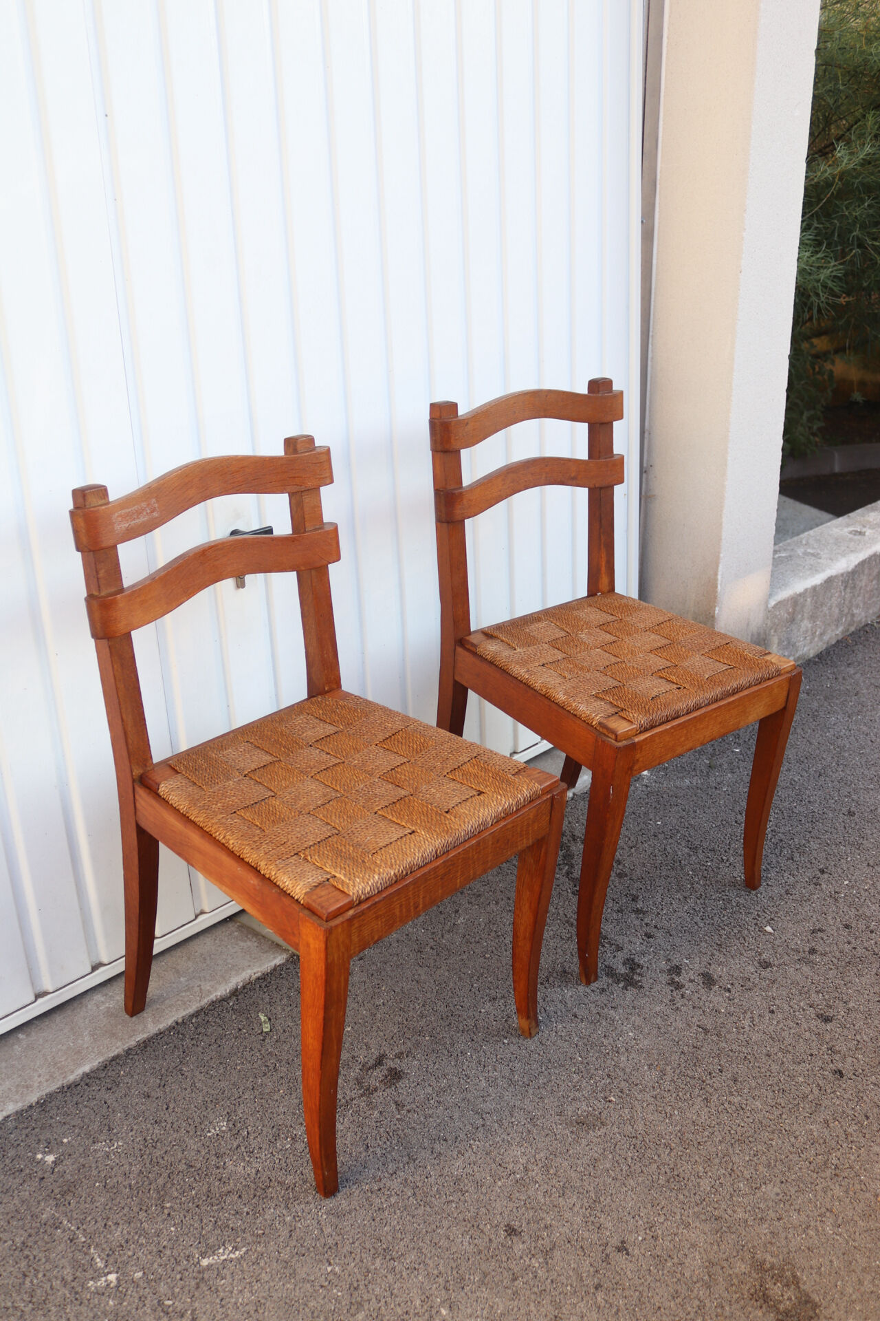 Pair of oak rush chairs