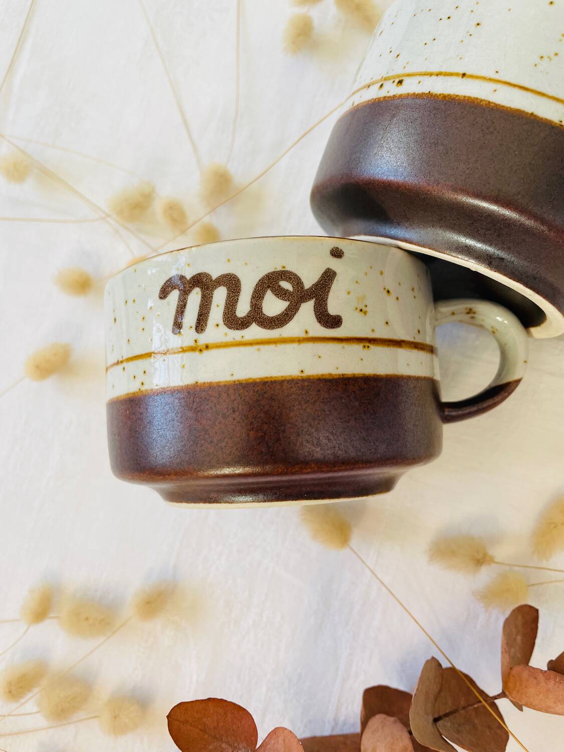 Duo de tasses grès vintage « Toi & Moi »