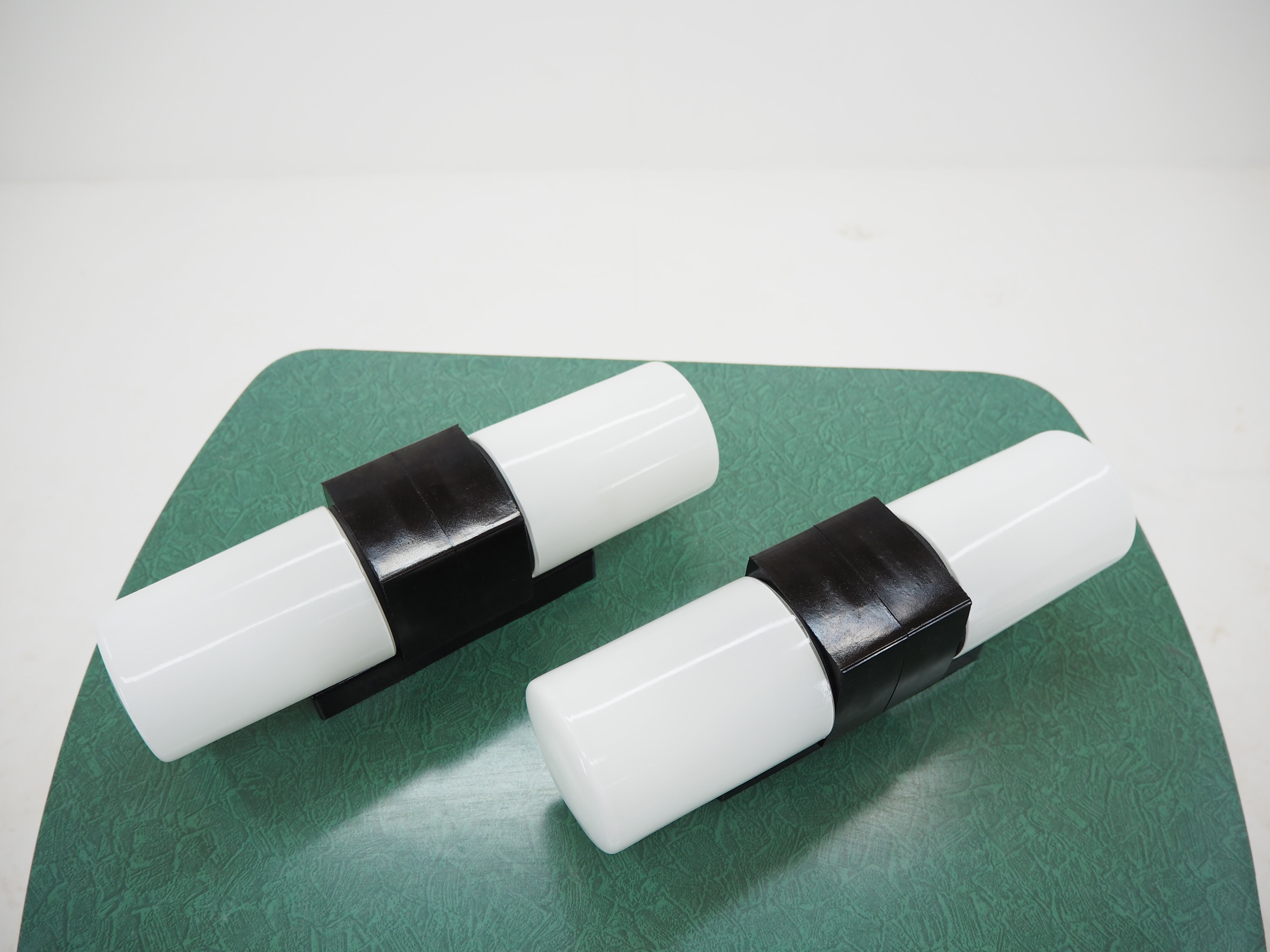 Pair of Midcentury Bakelite and Glass Wall Lamps, Czechoslovakia 1950s