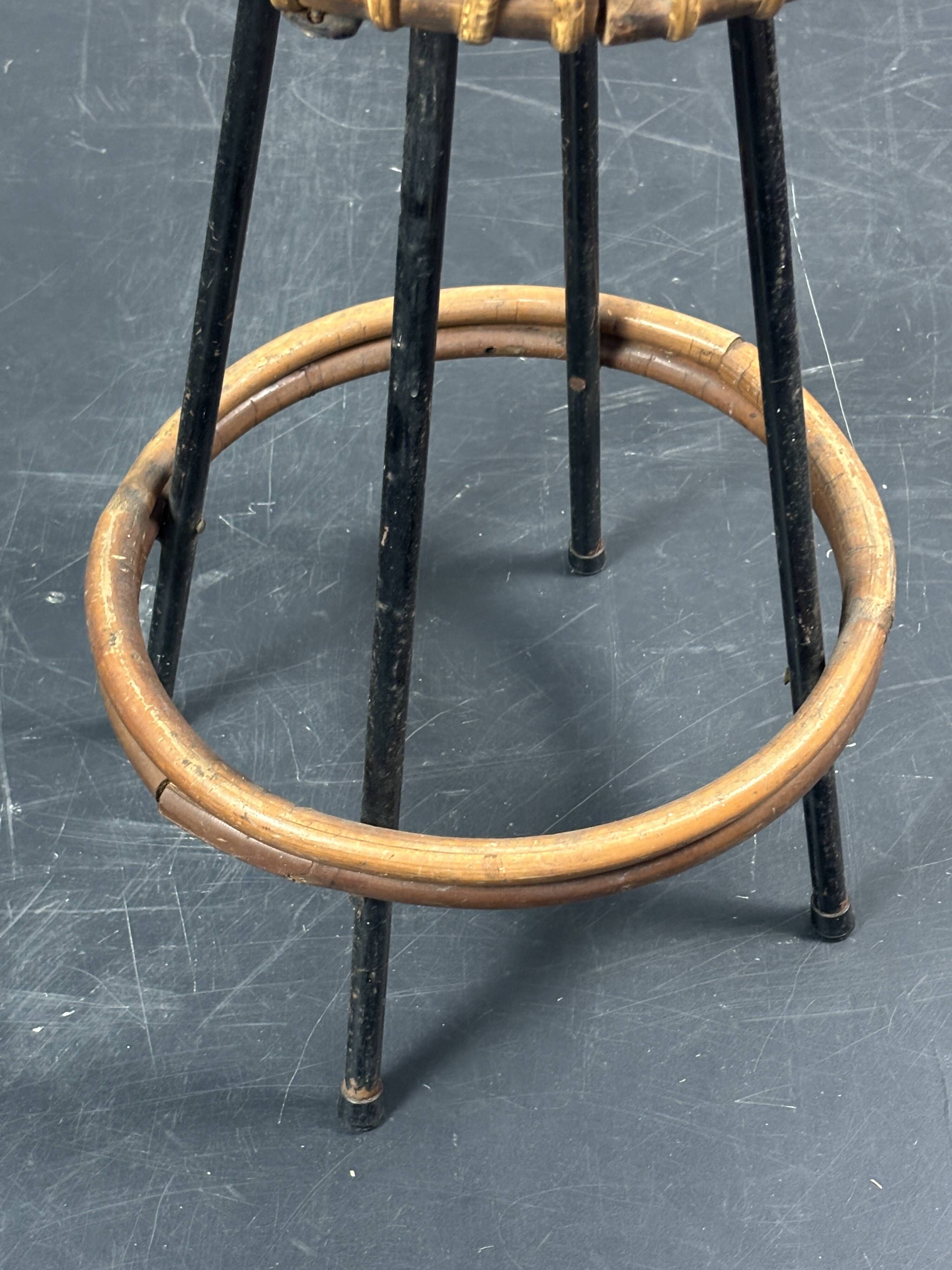 Midcentury Dutch rattan bamboo bar stools by Rohé Noordwolde, 1950s