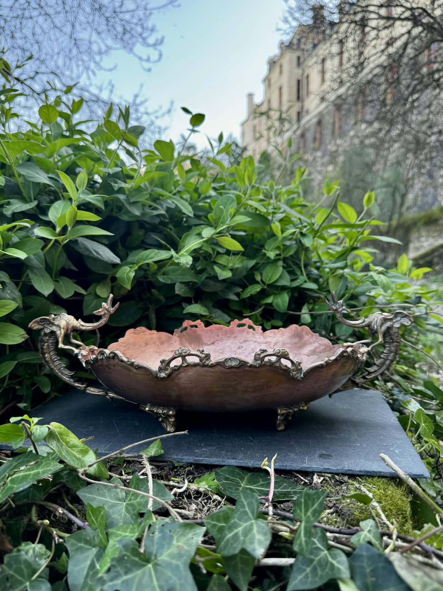 Large Art Nouveau copper fruit bowl Italy 1890s