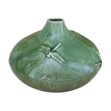 Vintage vase in ceramic emailed with relief motifs of dragonfly