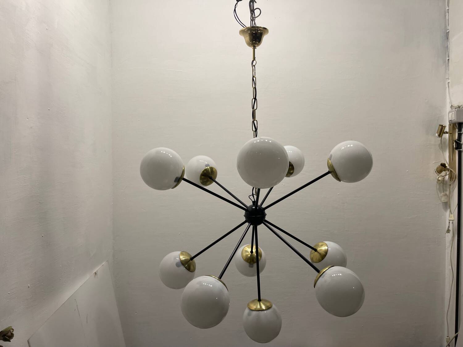 Lustre Spoutnik en Laiton Noir 10 Lumières Années 1990