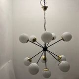 Lustre Spoutnik en Laiton Noir 10 Lumières Années 1990