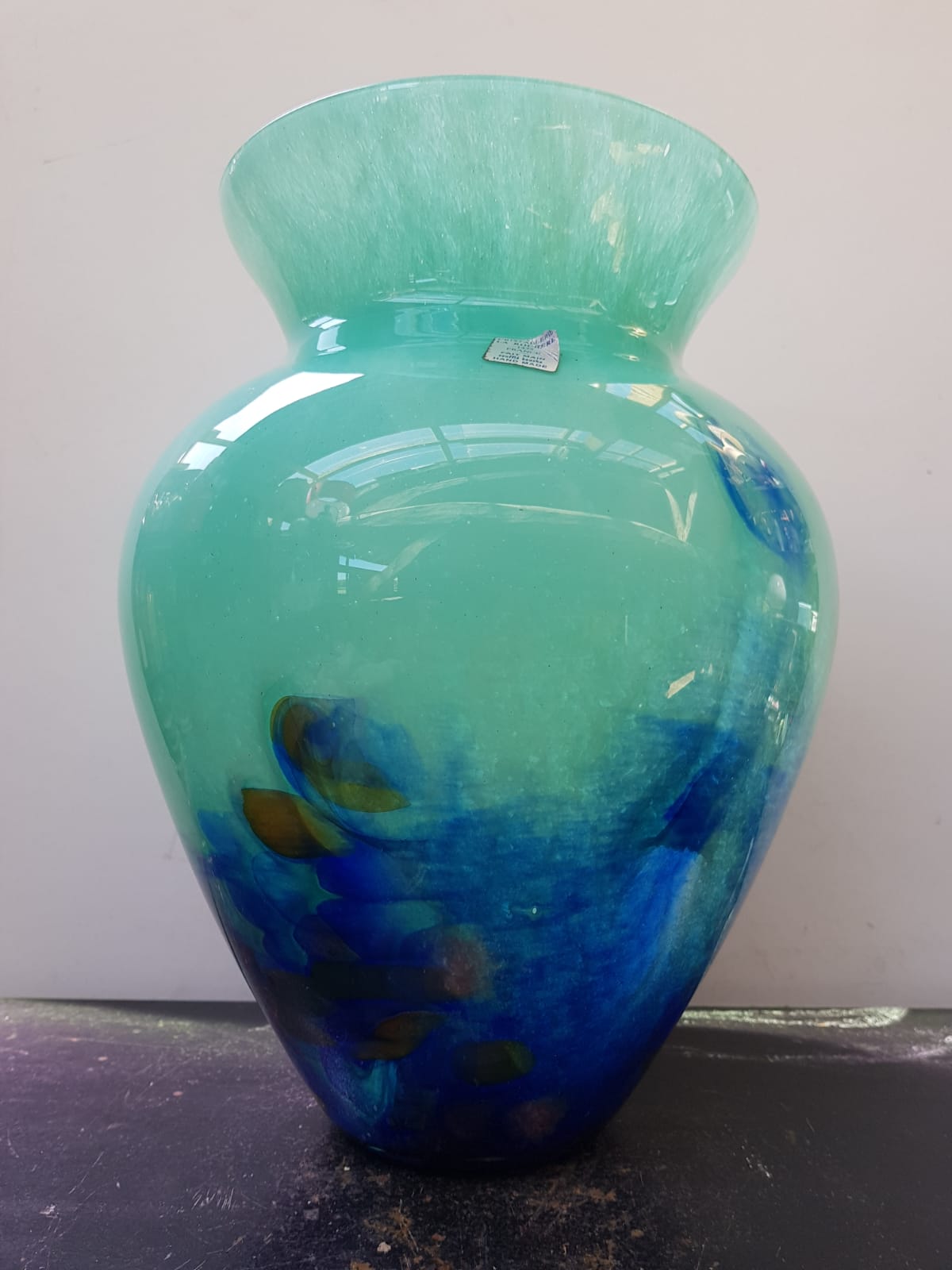 Ancien vase cristallerie la rochere multicouche vert & bleu vintage