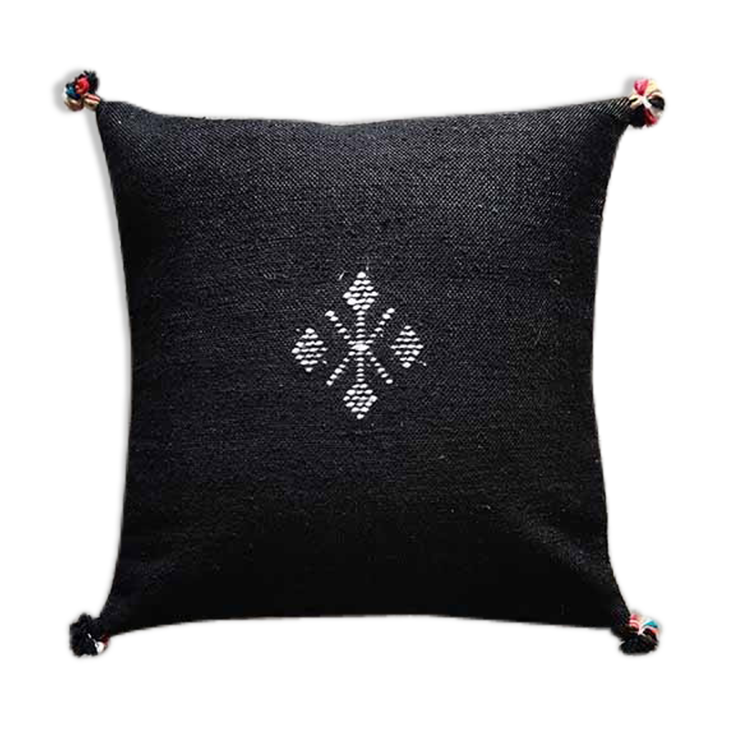 Black Moroccan cushion with cotton pompom