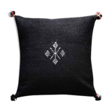 Black Moroccan cushion with cotton pompom