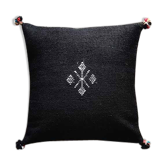 Black Moroccan cushion with cotton pompom