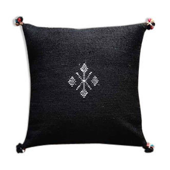 Black Moroccan cushion with cotton pompom