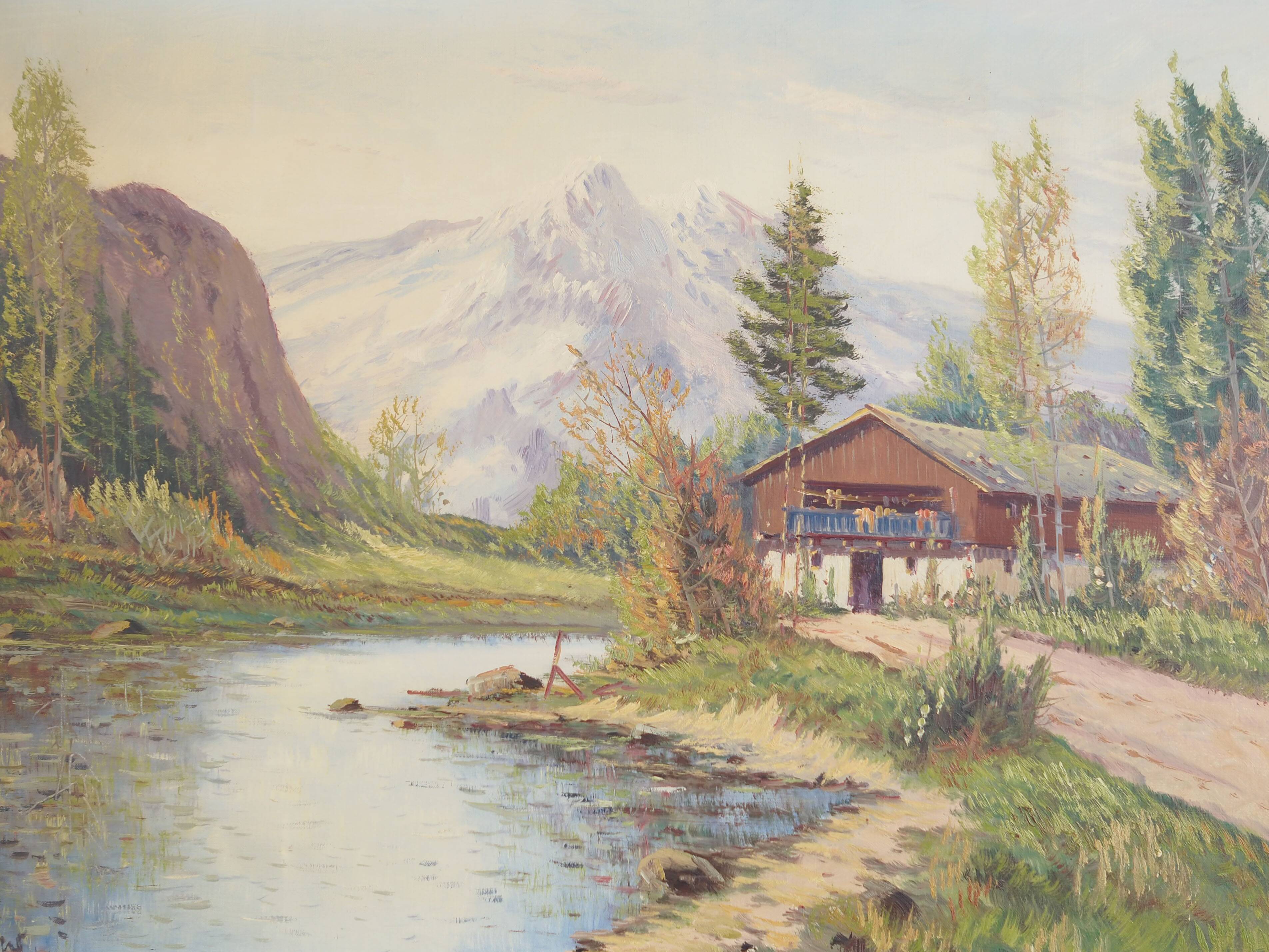 Painting „The Chalet at the Mountain Stream”, Scandinavian design, 1970s