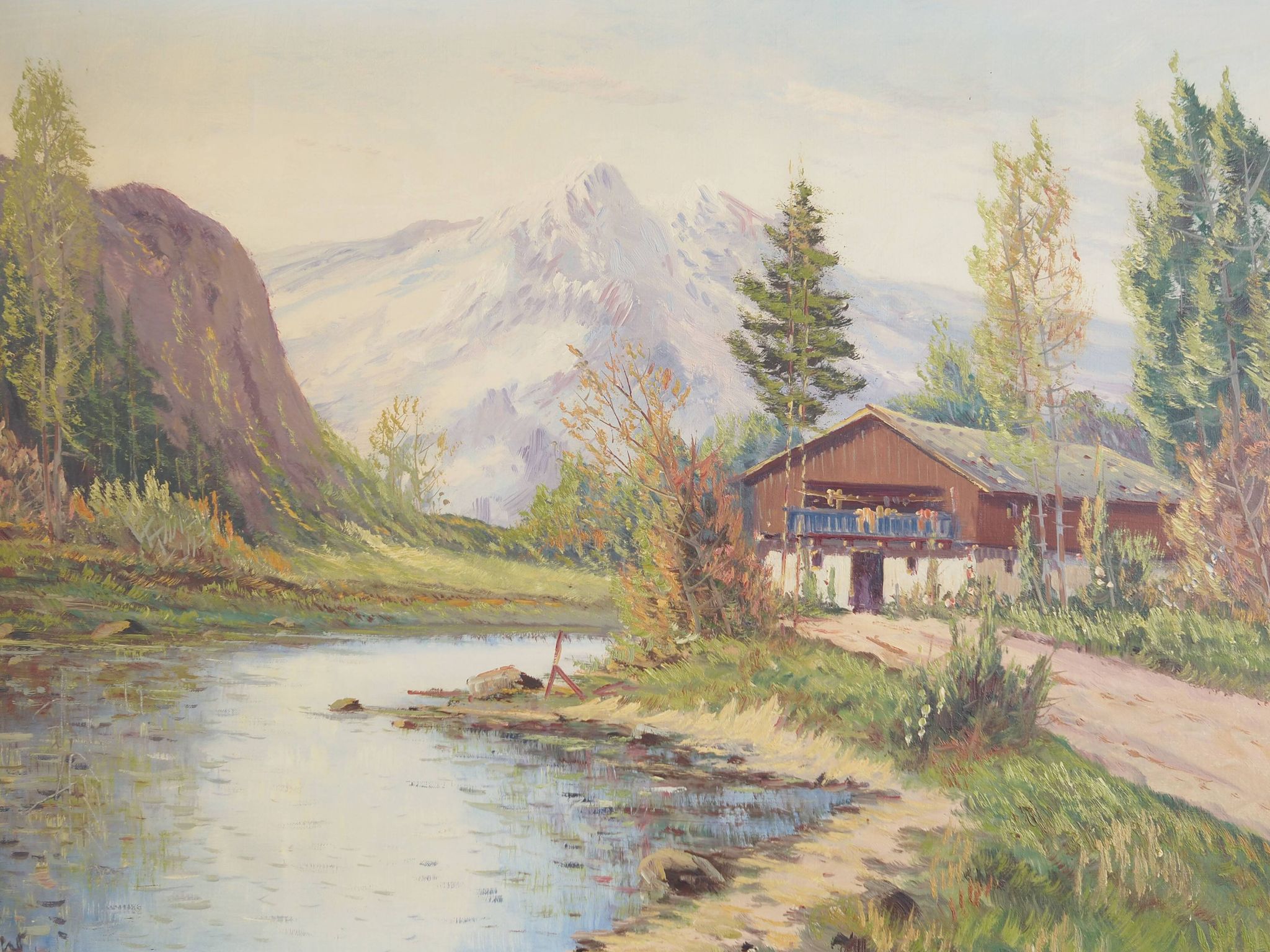 Painting „The Chalet at the Mountain Stream”, Scandinavian design, 1970s