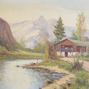 Painting „The Chalet at the Mountain Stream”, Scandinavian design, 1970s