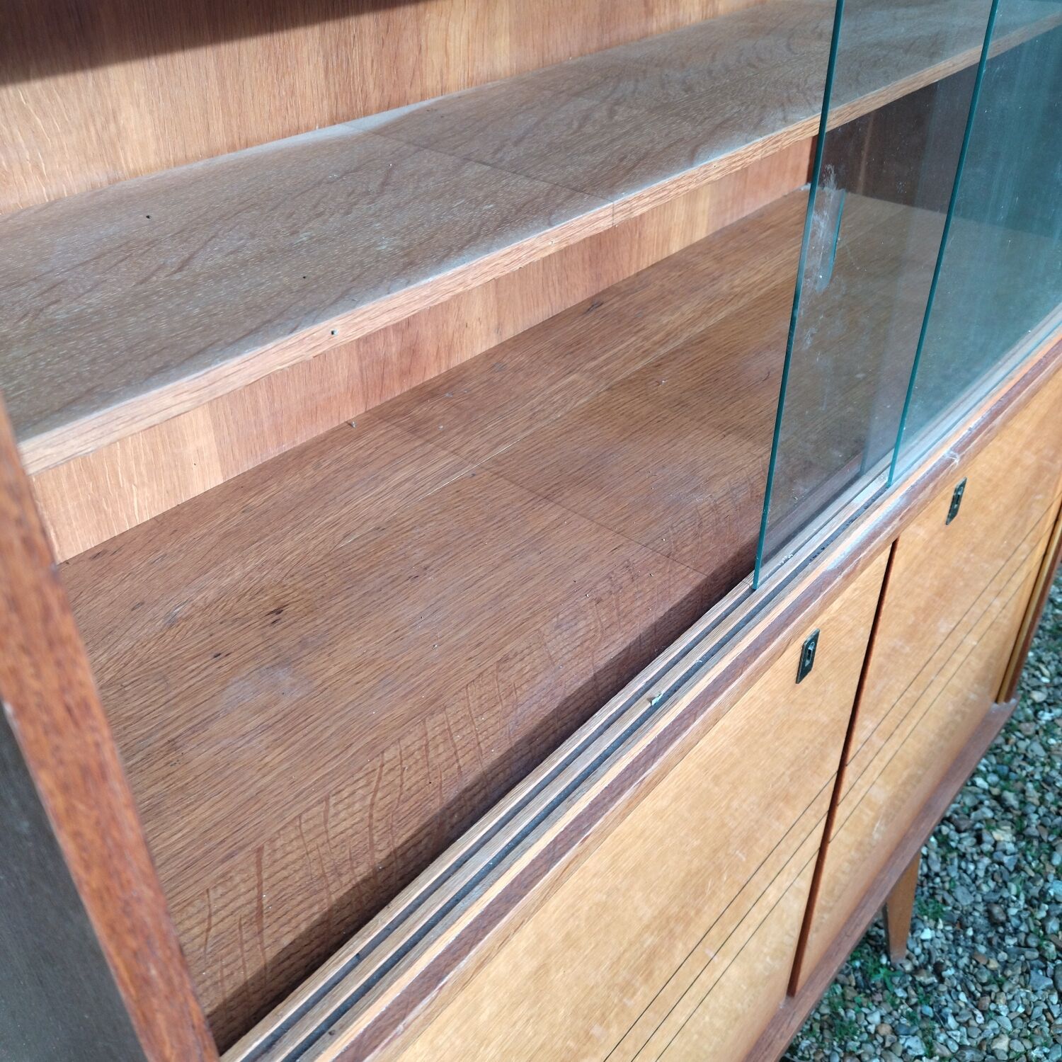 Glass bar veneered wood 50s compass