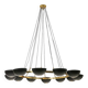 Lustre à 12 lumières en laiton patiné et métal laqué noir. Contemporain