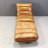 Vintage leather swivel chair with stool, 1970s