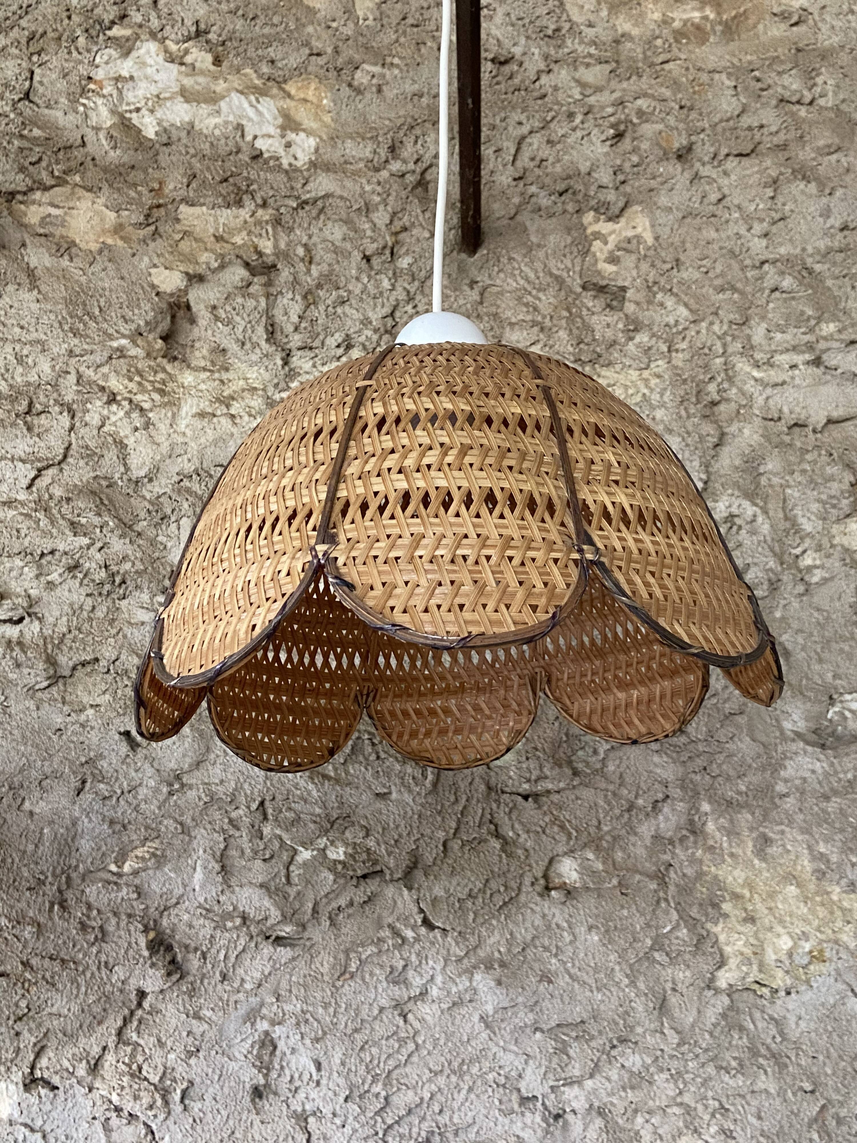 Paire de suspensions en rotin circa1970