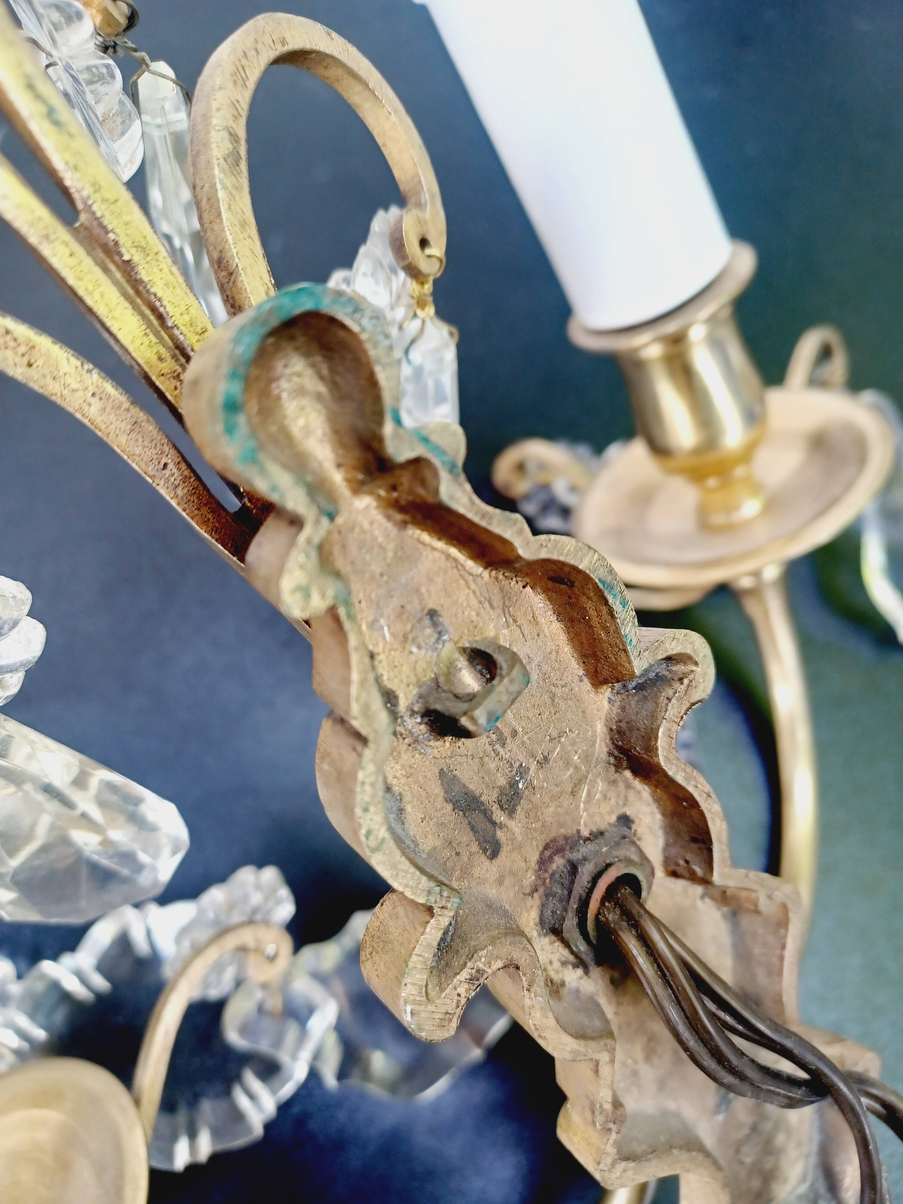 2-light bronze and crystal wall lamp