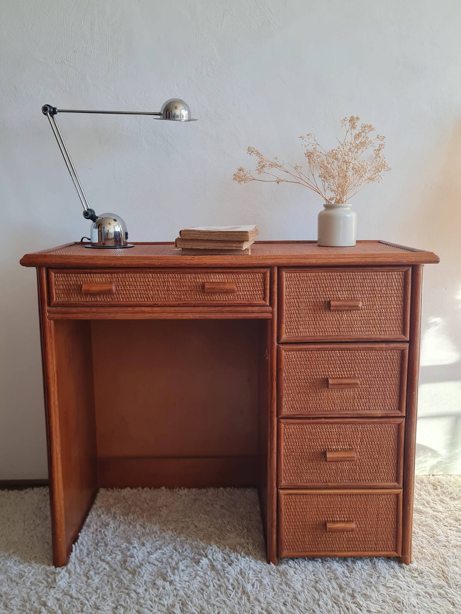 Vintage rattan desk from the 1970s.