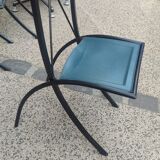 5 Bella folding chairs in steel and petrol blue leather by Maison Cattelan