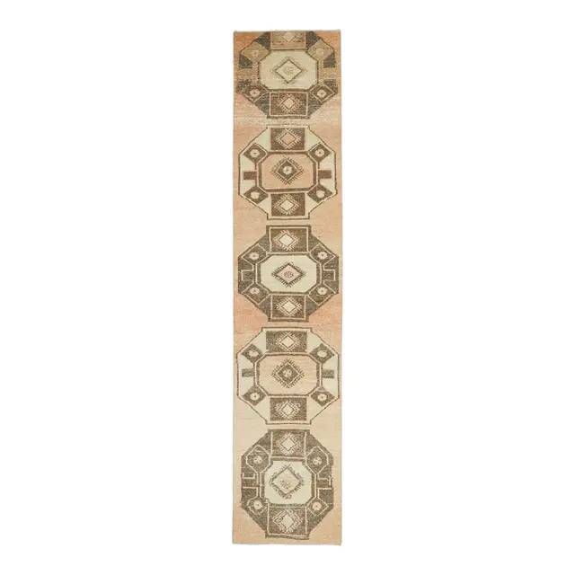 Vintage Turkish Hand-Knotted Wool Cotton Orange Runner Rug 66x318