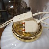 Murano Glass White Swirl Globe Table Lamp on Golden Base | MCM Midcentury Modern | Italian Minimalistic Design | Handcrafted Bedside Light