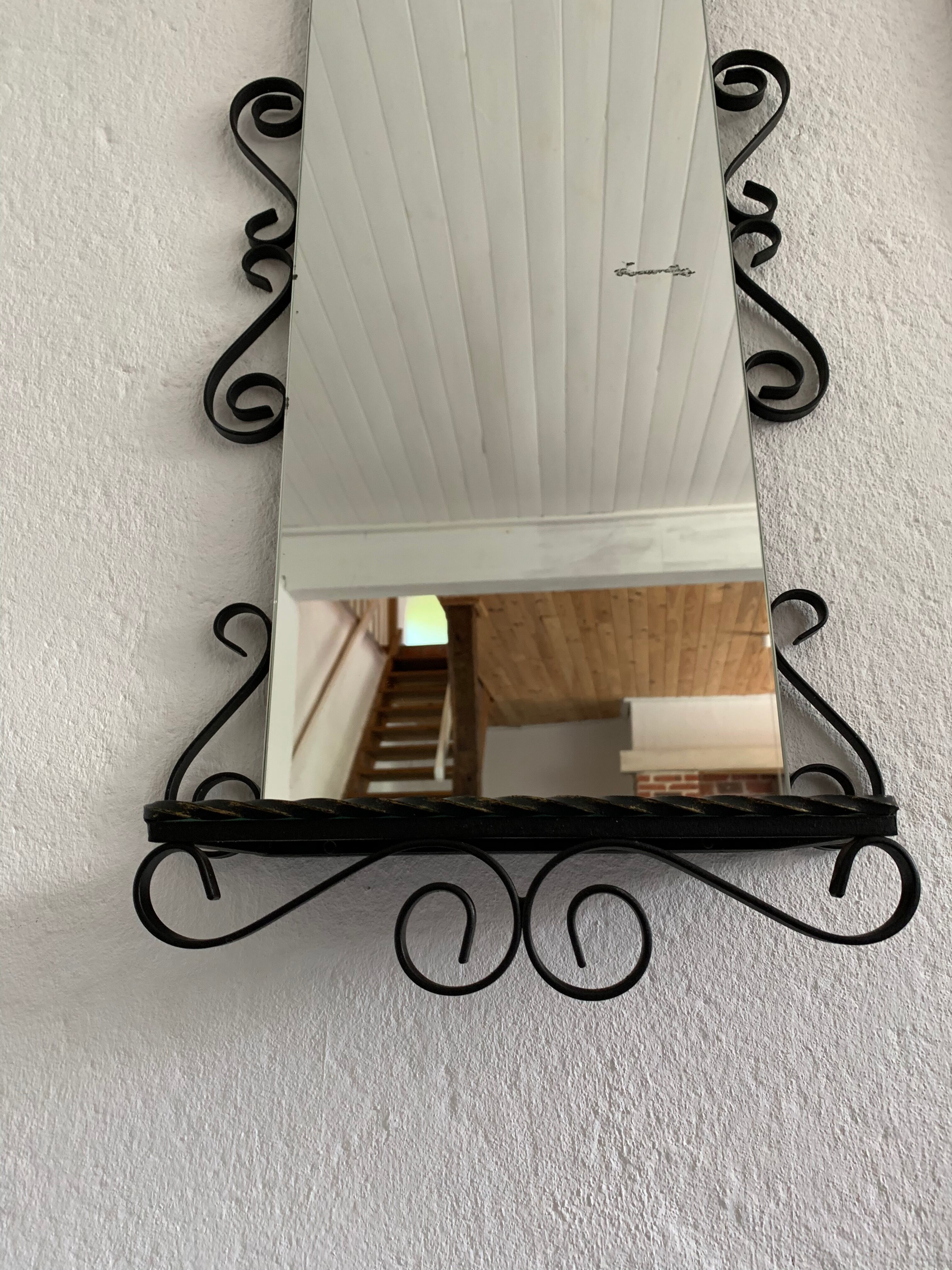 Vintage entrance mirror wrought iron with tablet  38x105cm