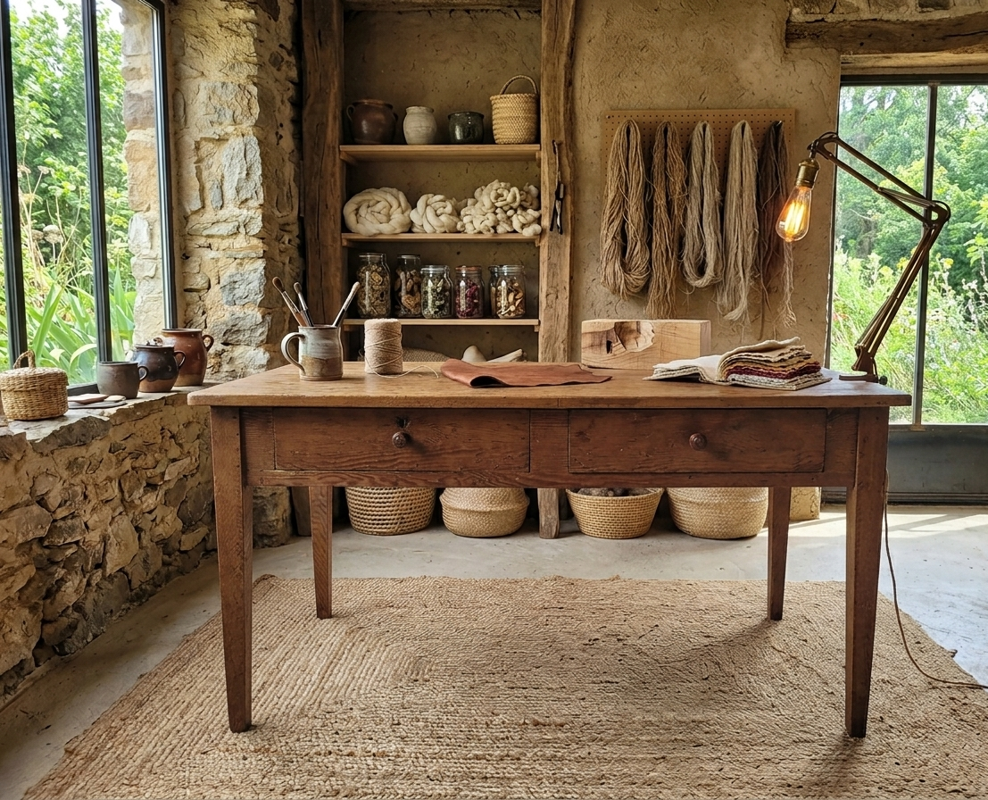 Pine farmhouse table ● Honey patina & Zebra grain