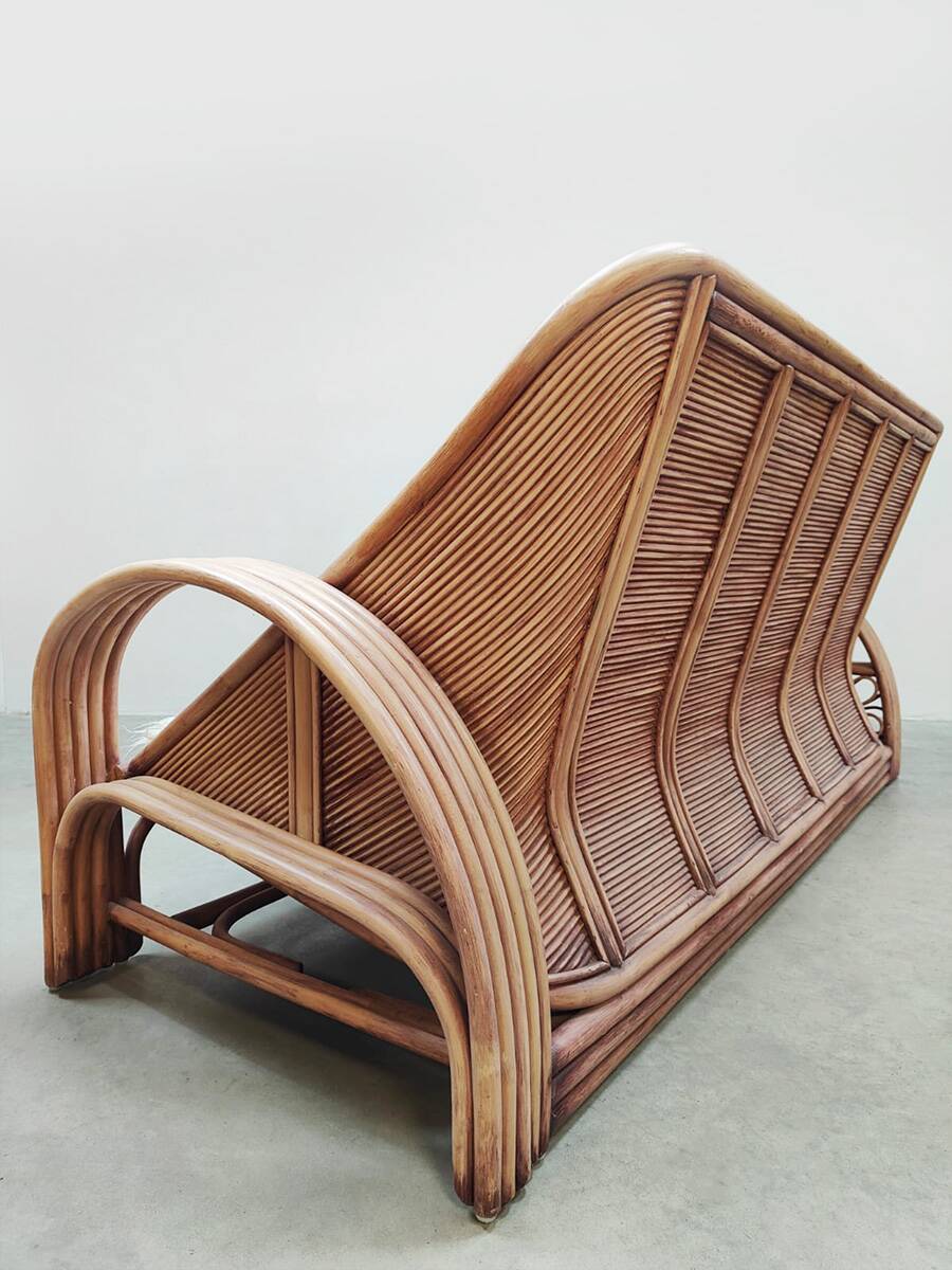 Ensemble de salon vintage en rotin rose et bambou