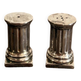 Salière poivrière colonne dorique cannelé métal argenté neo classique