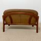 vintage camel leather and wood 2-seater sofa – 1970s