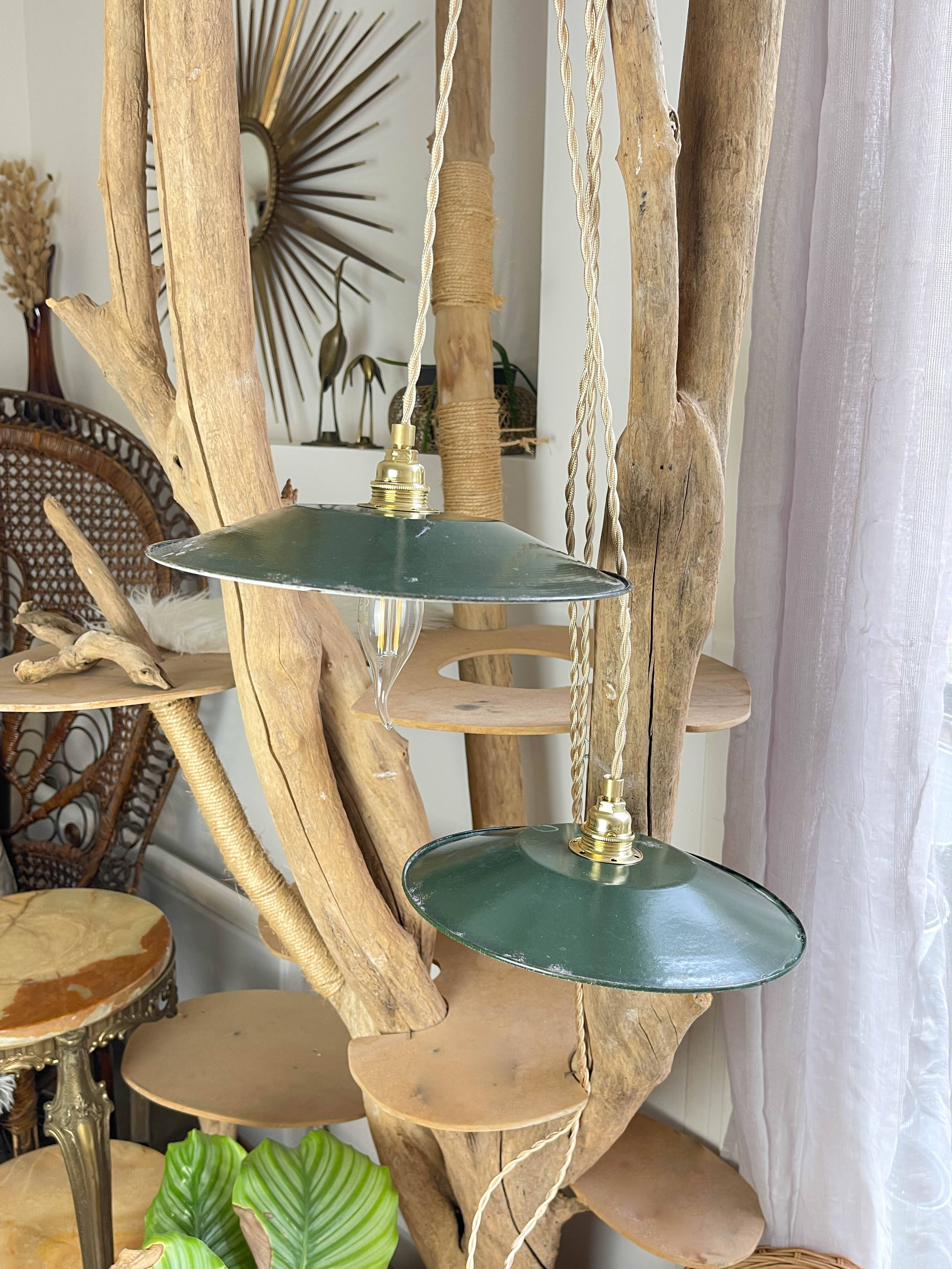 Vintage lampshade in green enamelled sheet metal, customizable